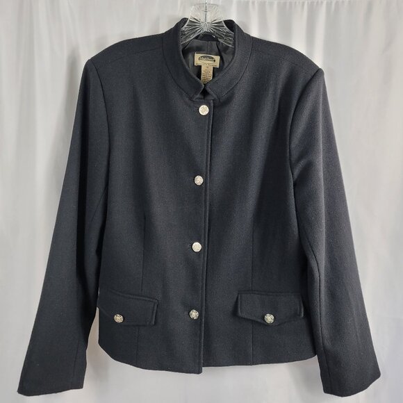 Vintage Mark Reed Black Wool Blazer Size 14 Mandarin Collar 100% Wool - Picture 1 of 11